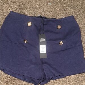 Fashion Nova High Waist Navy Shorts with Gold Buttons